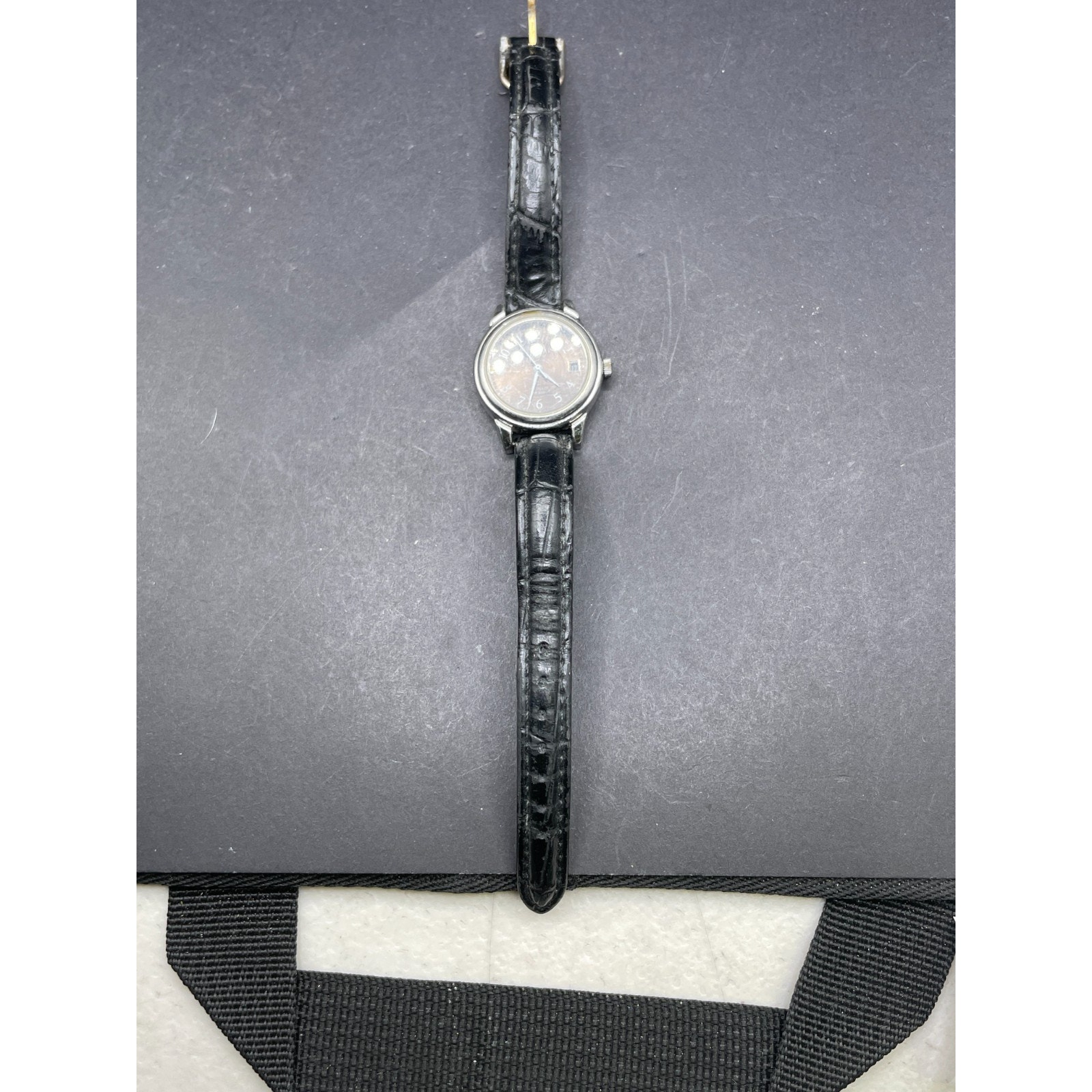 Timex Watch Women Indiglowr 50m 26mm Silver Tone Gray Dial Date Leather Band